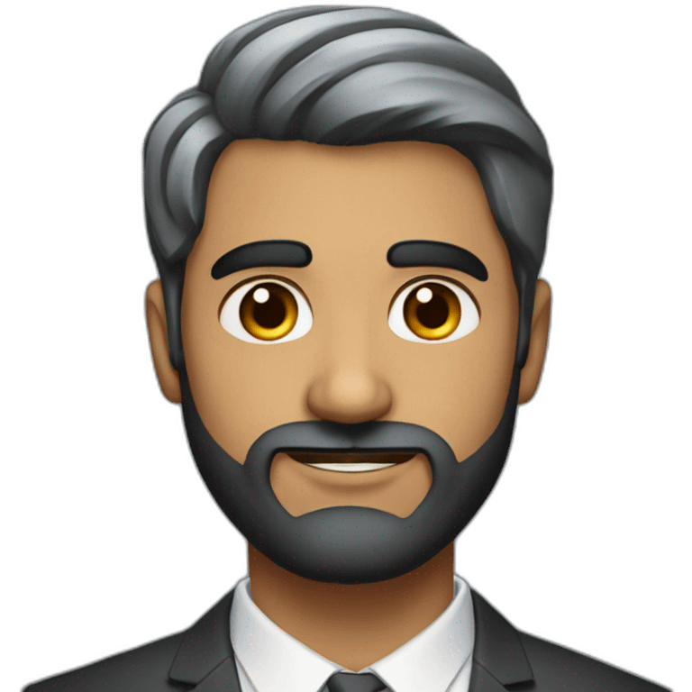 Modern Indian man with wavy short black hair, modern haircut, wearing suit, black short beard emoji