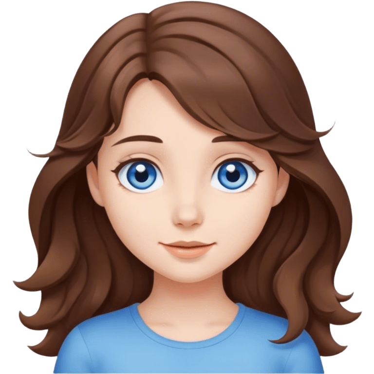 A cute girl with medium-length brown hair and blue eyes waves hello emoji