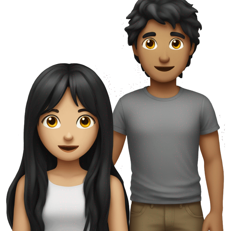 girl with long black hair and boy with black hair hugging emoji