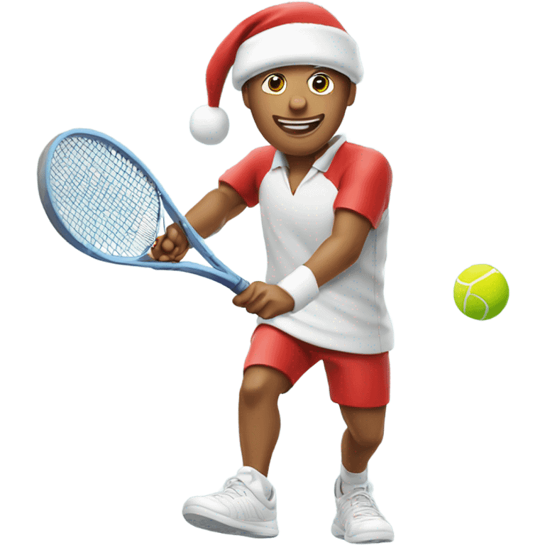 Tennis player playing tennis wearing Santa hat Caucasian emoji