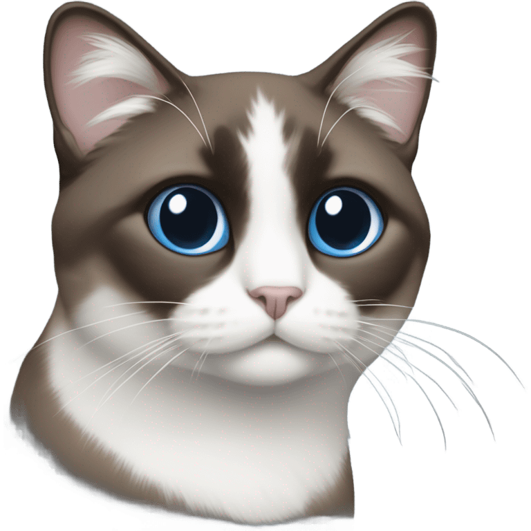 Snowshoe cat with small white patch by nose, dark face and blue eyes and darker body emoji