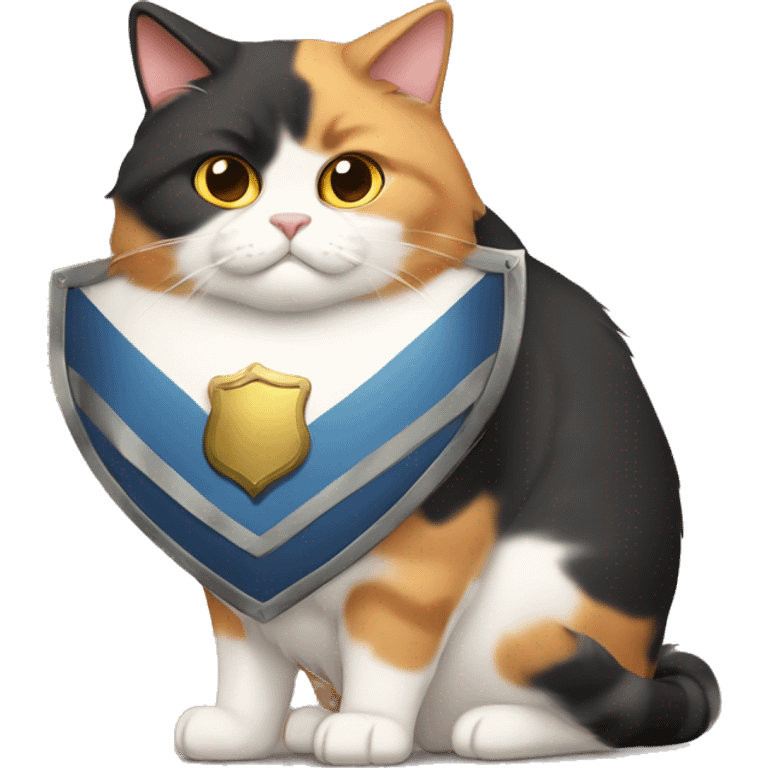 Fat calico cat with a shield  emoji