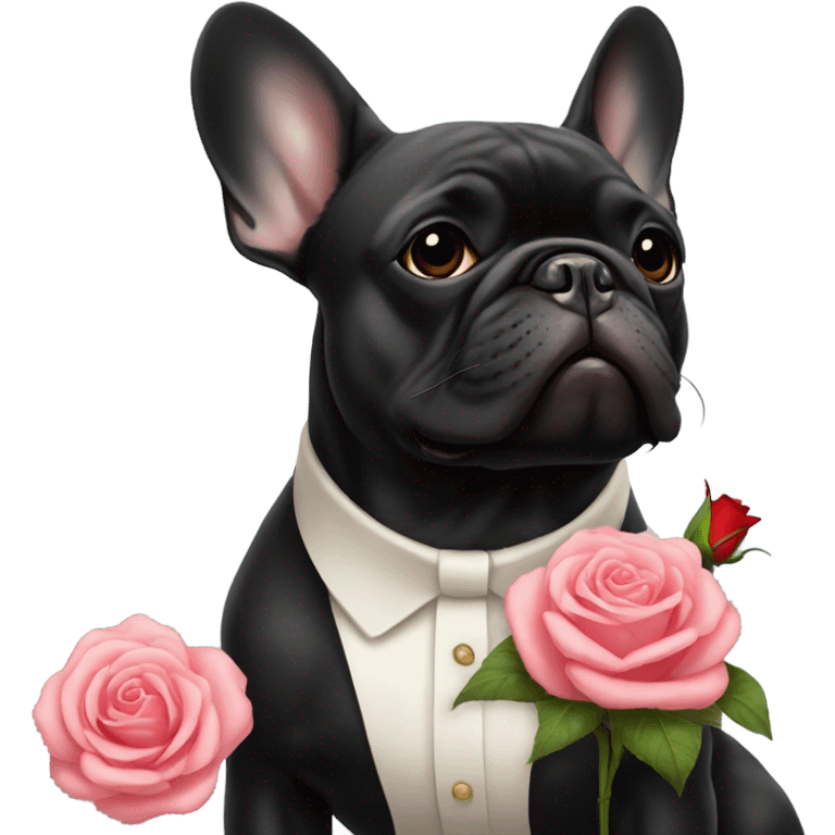 French bulldog black with rose emoji