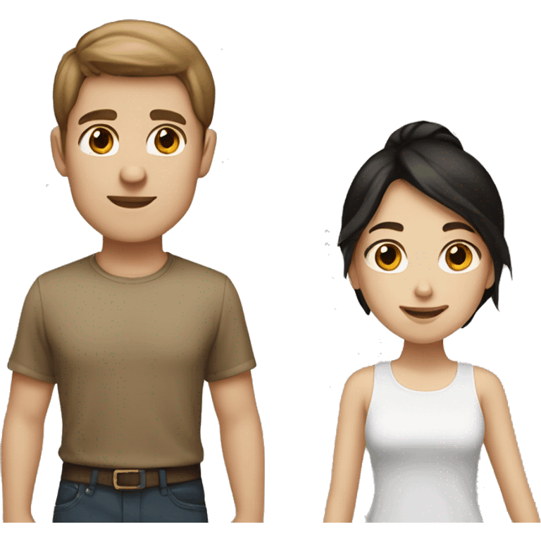 Brown haired girl light tan and white boy black hair couple emoji