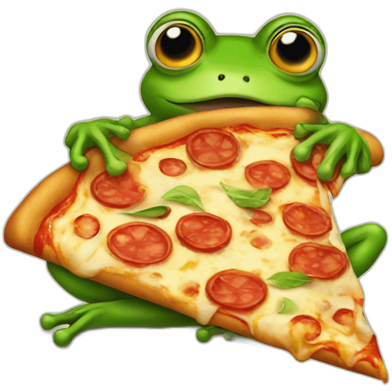 A frog eating a pizza emoji