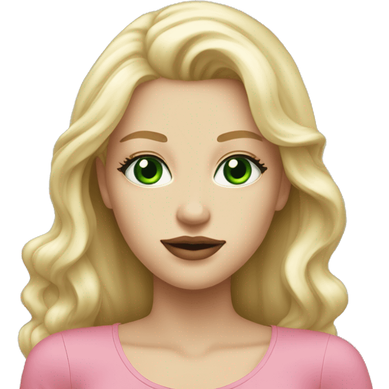 Blonde Long hair girl green eyes big pink lips beautiful  emoji