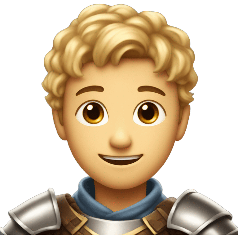 smiling boy in sweater and in knight armor emoji