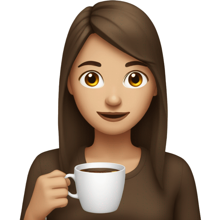 Girl with brown hair drinking coffee emoji