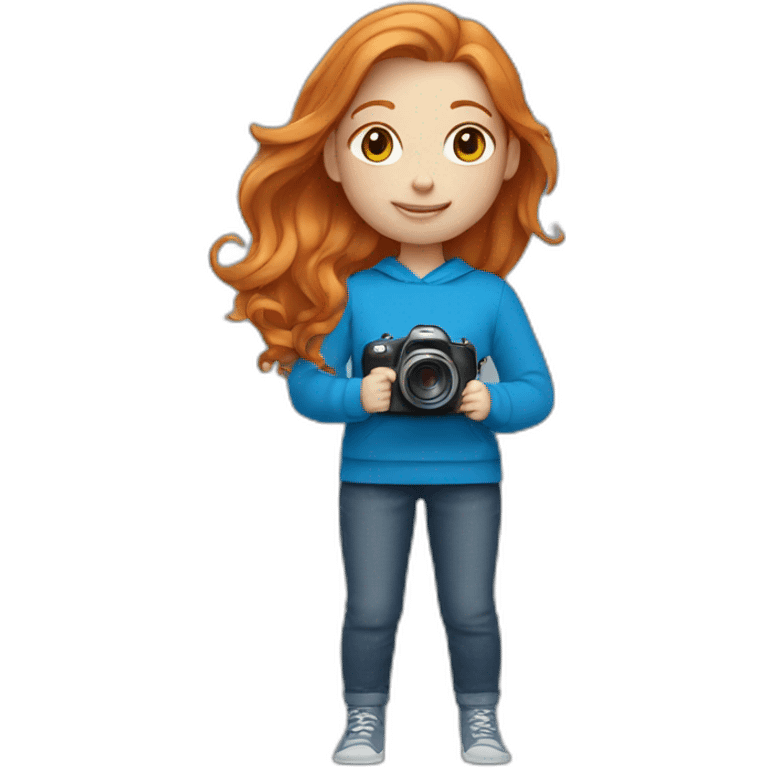 Ginger girl in blue pullover with camera emoji