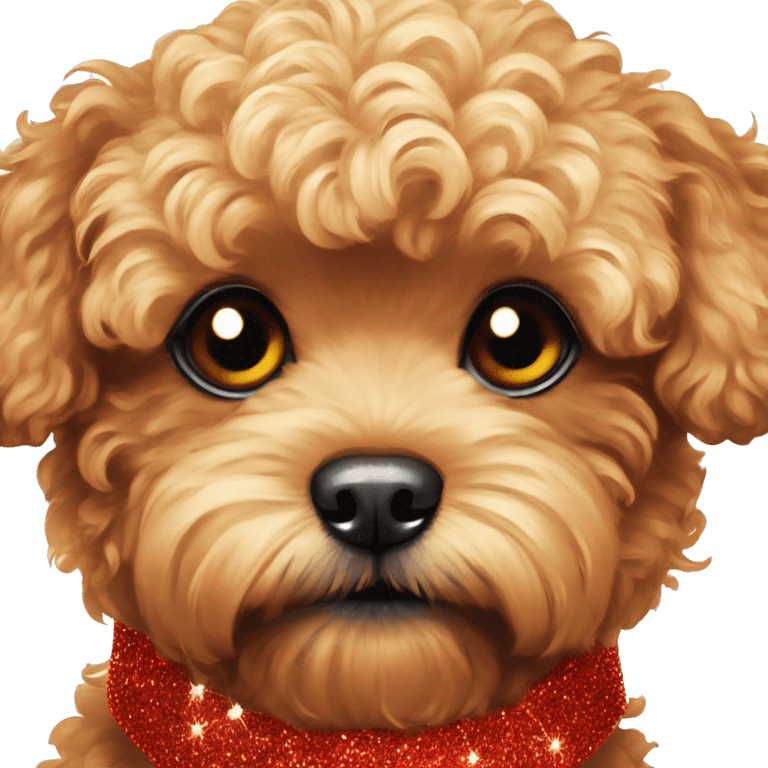 Red maltipoo with glitter garland around his neck emoji