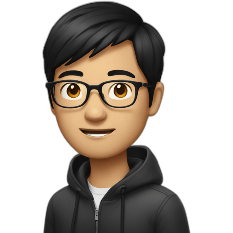 Asian 20 years old boy with glasses and Tim Cook black hair emoji