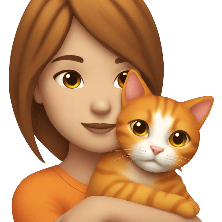 girl cuddling a orange cat emoji