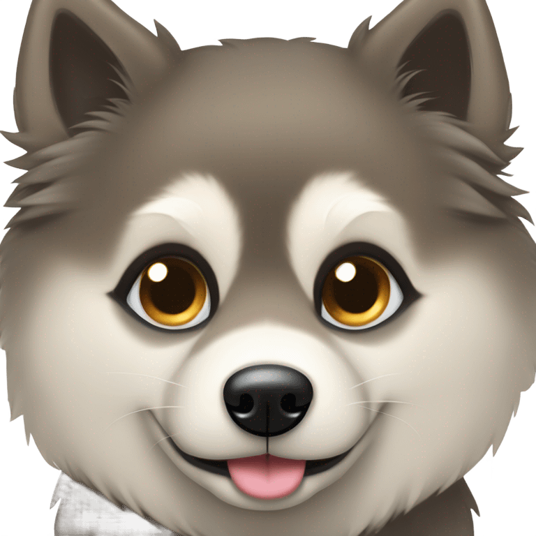 Perro pomsky,negro, con un ojo azul y otro ojo marrón,  emoji