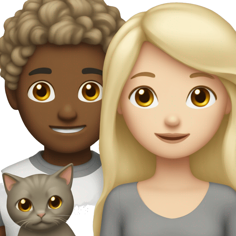 blonde girl and braun hair boy and gray cat emoji