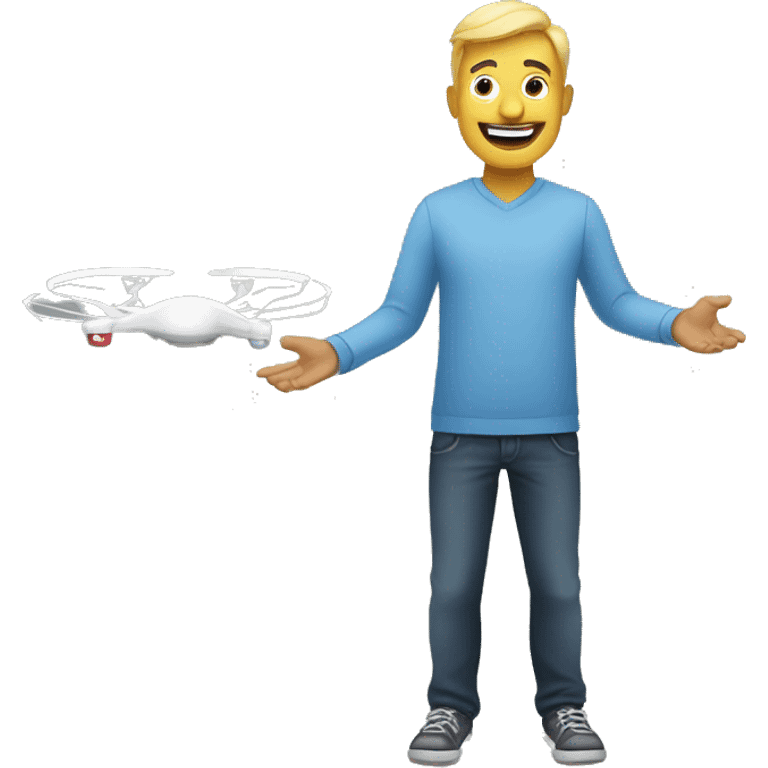 Happy man controls drone using remote control emoji