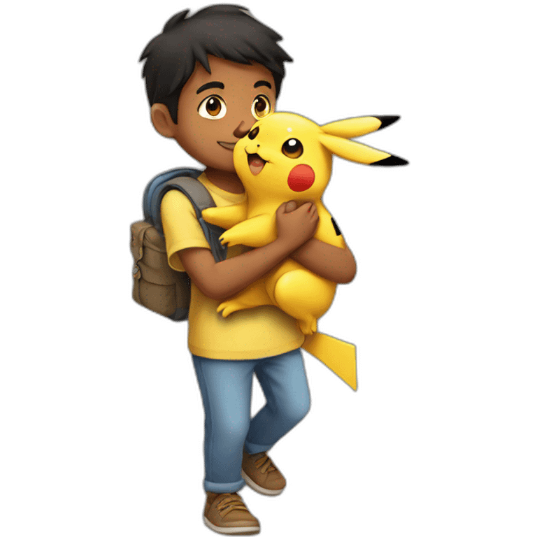 indian boy carrying pikachu on shoulder emoji