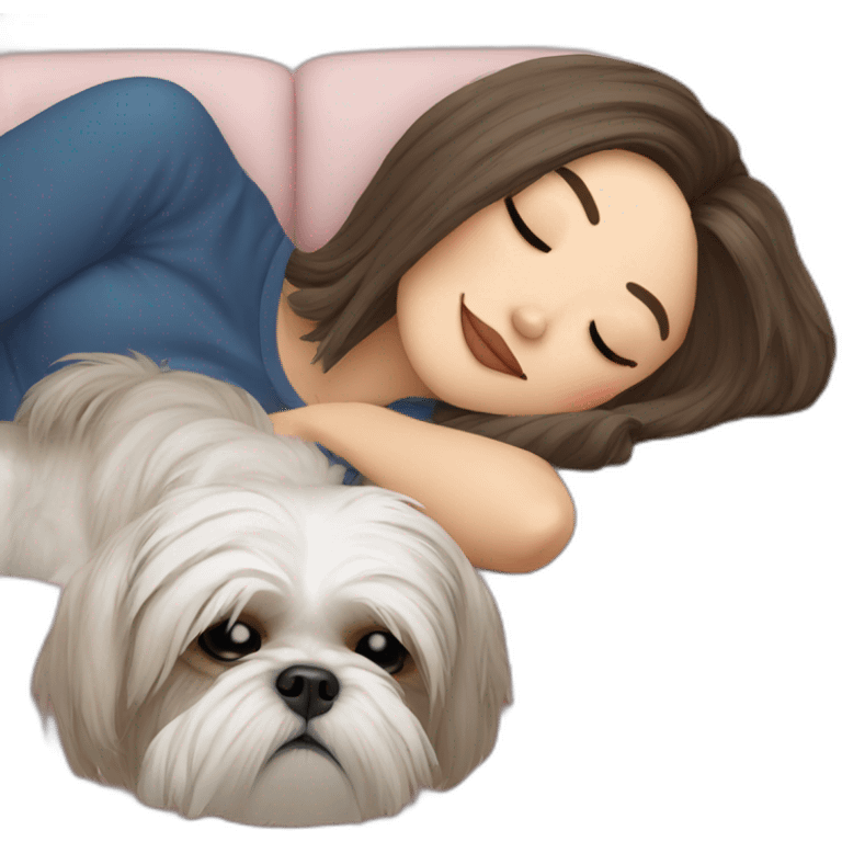 Shih tzu dog and human woman sleeping on couch emoji