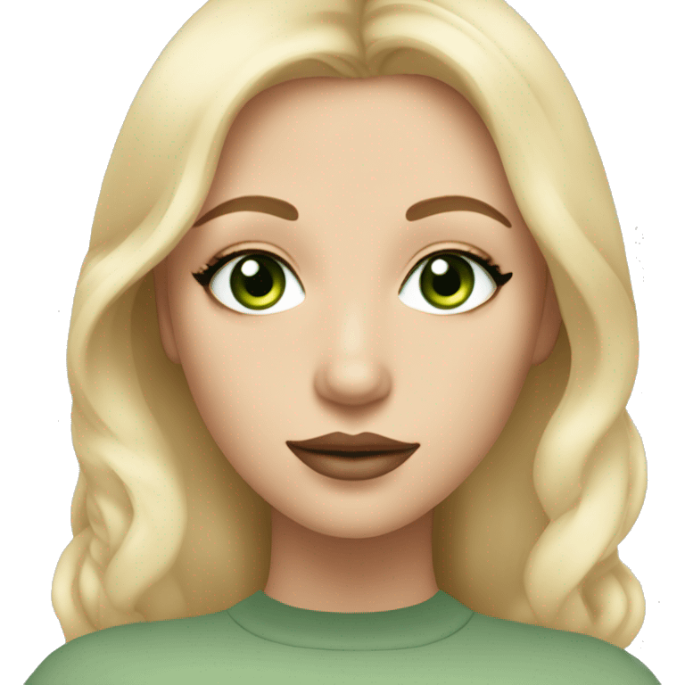 Girl with mascara and eyeliners, green eyes, full lips, light skin, blonde hair, angelic face emoji