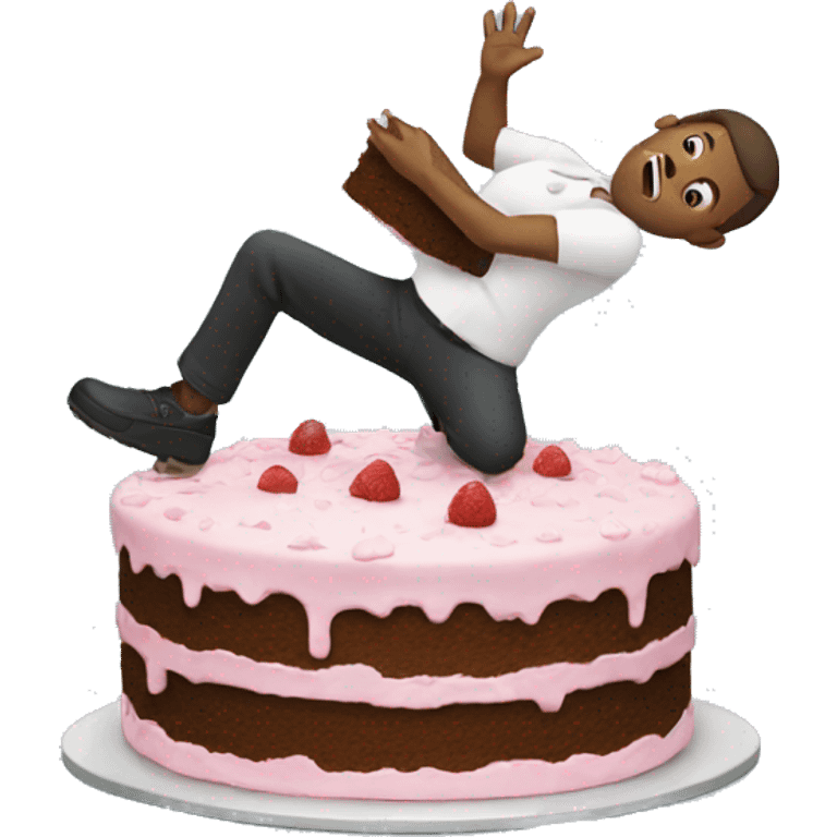 person holding a cake and falling emoji