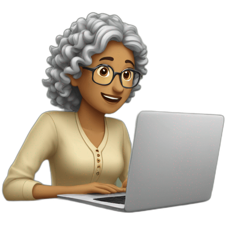 A curly indian lady learning about mortgages on a laptop emoji