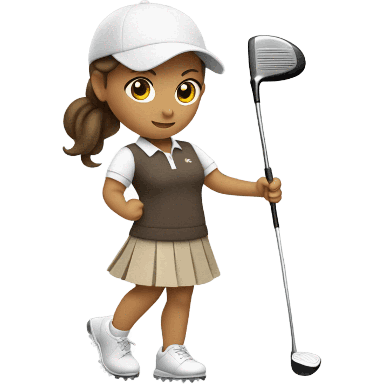 Girl with brown hair golfing with golf skirt in emoji