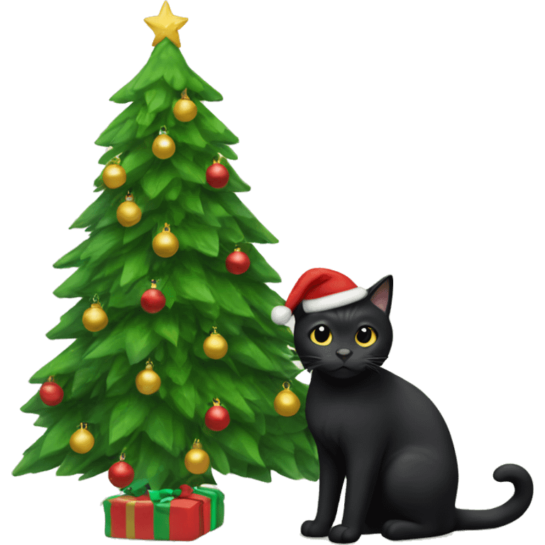 Black cat with Christmas tree emoji