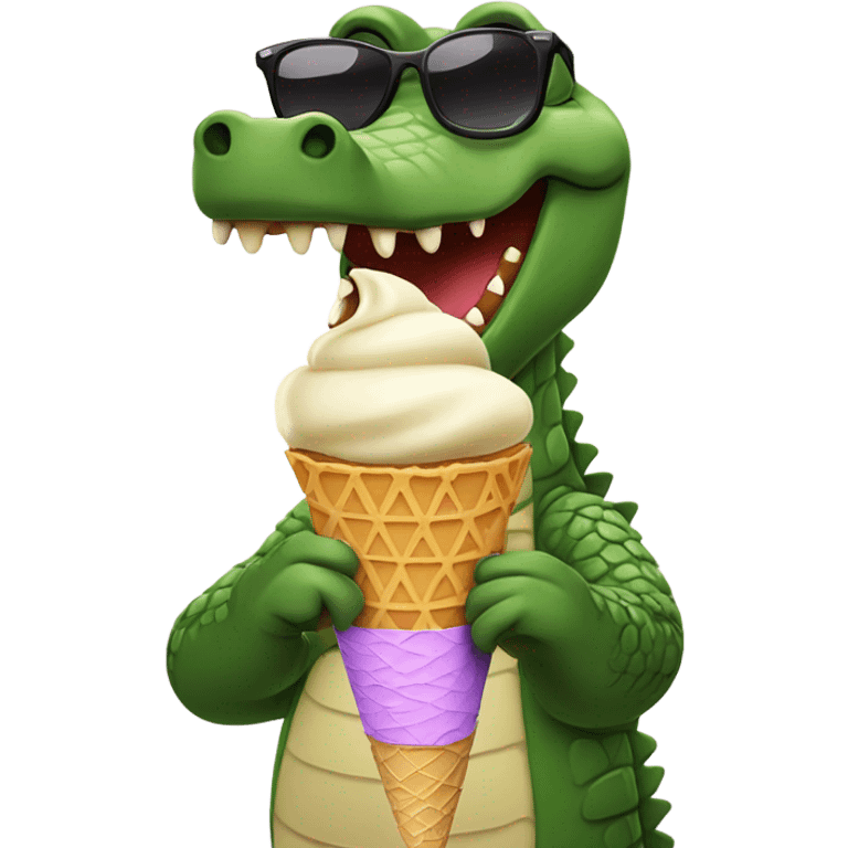 Crocodile wearing sunglasses is eating ice cream  emoji