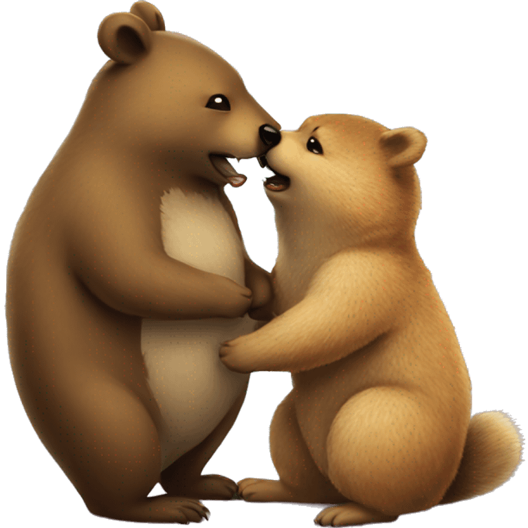 Quokka making a kiss with a bear emoji