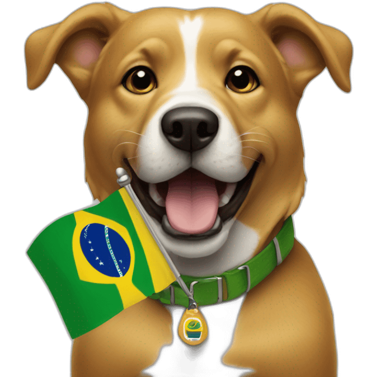 a caramel dog holding a brazilian flag emoji