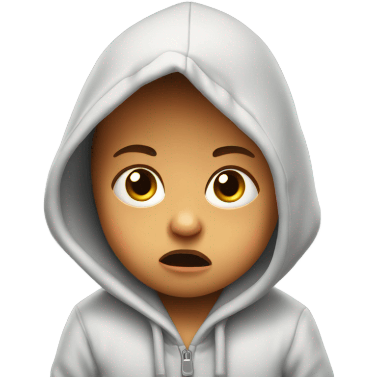 Scared baby wearing hoodie emoji