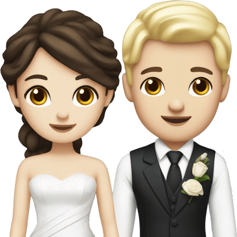 Wedding couple, groom white skin with dark brown hair and brown eyes, bride with white skin blonde hair and blue eyes emoji