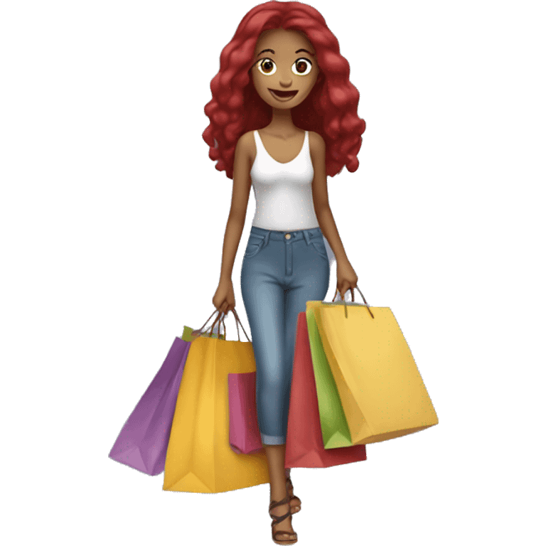 Long Burgundy haired girl, shopaholic, carrying a lot of shopping bags emoji