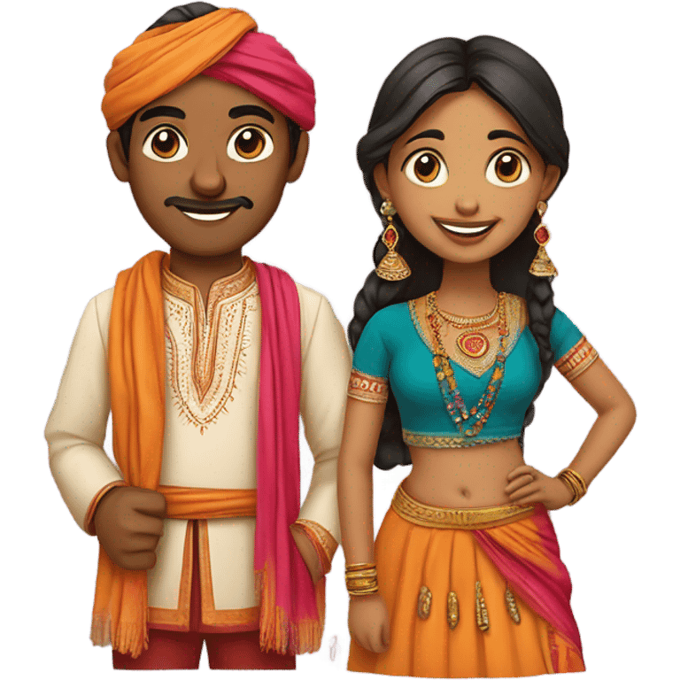 indian  girl and indian guy wearing traditional attire in 3d emoji