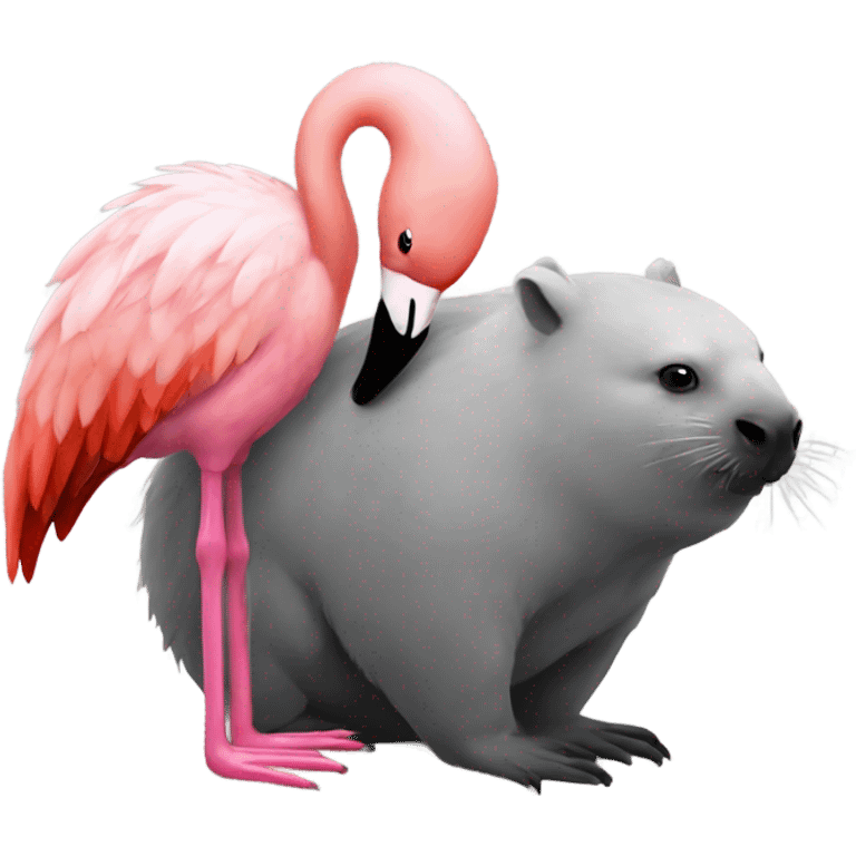 Flamingo hugging a wombat emoji