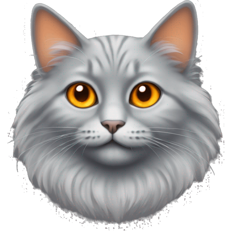 A fluffy gray cat with orange eyes in a butterfly emoji