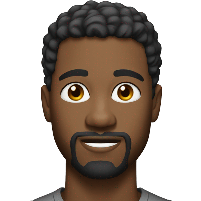 A head and shoulders shot of a 34 year old Black man, with short black hair, with goatee facial hair,   with brown eyes wearing a t-shirt. emoji