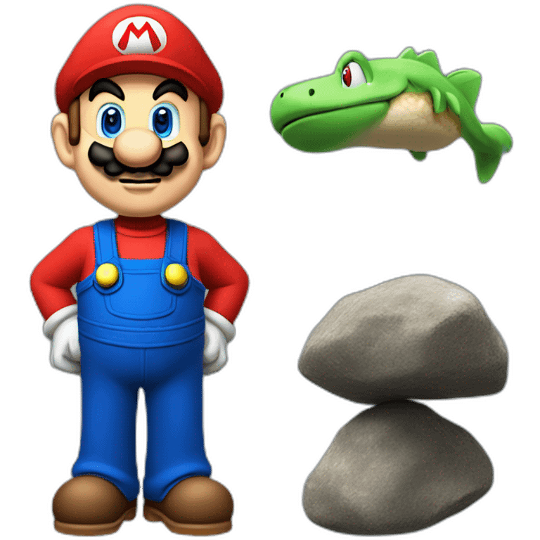 Mario and a rock emoji