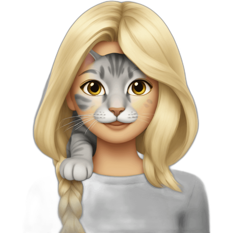 gray cat on the shoulder of a blonde girl emoji