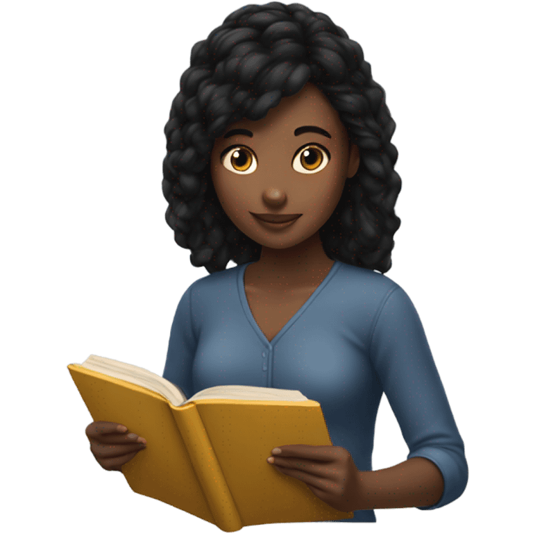 girl reading book black hair emoji