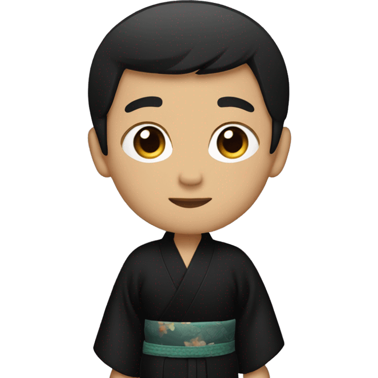 A boy with black hair and a crop haircut in a black kimono emoji