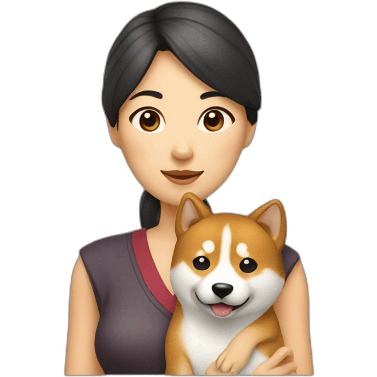 Chinese woman holding a Shiba inu emoji