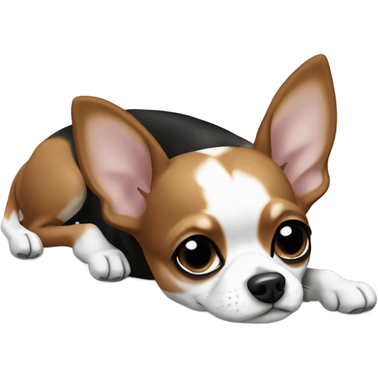 Brown black and white Chihuahua laying down  emoji