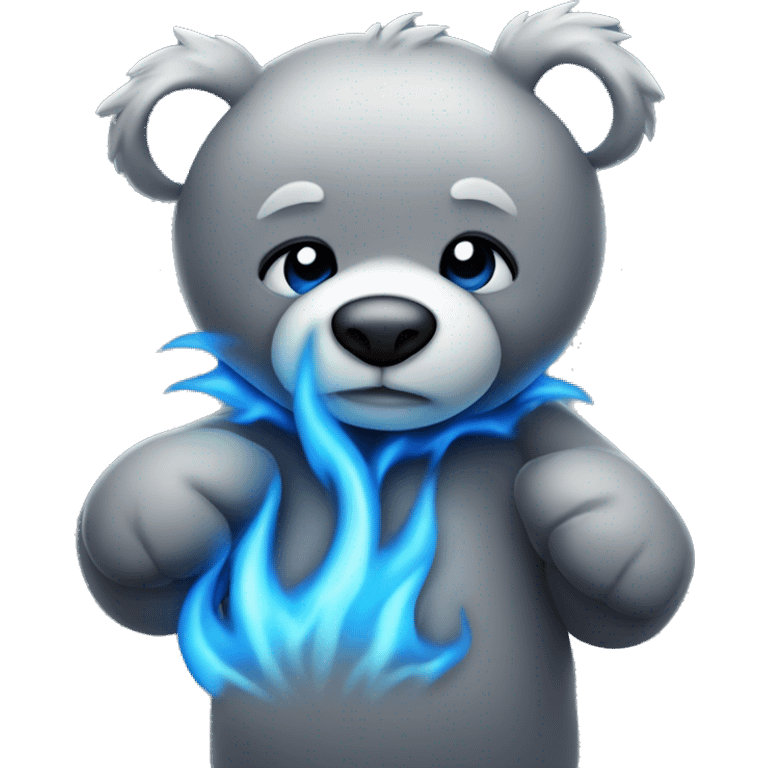 realistic-Daring-grey-teddy-bear-hugging-blue-flame emoji