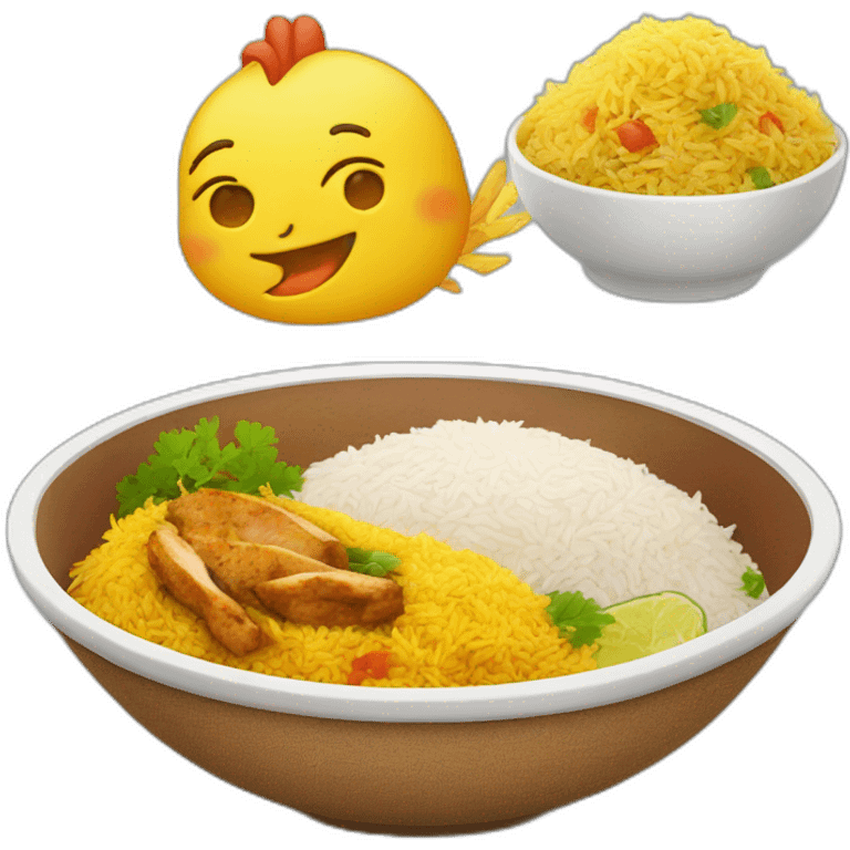 biriyani rice in a bowl with a chicken emoji