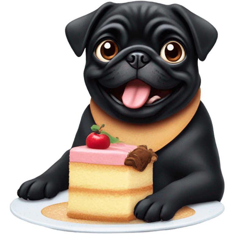 Black pug eating cake emoji