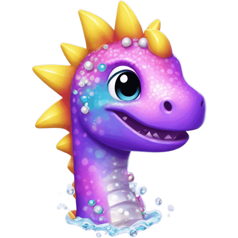 Lisa frank glitter pretty water dinosaur with fins and pearls emoji