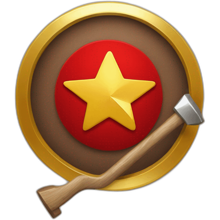 Flag with a red background a Hammer and a golden circle with a golden star on the top emoji