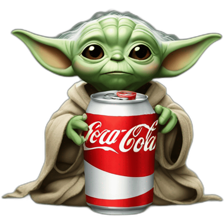 Bebe yoda drinking coca cola emoji