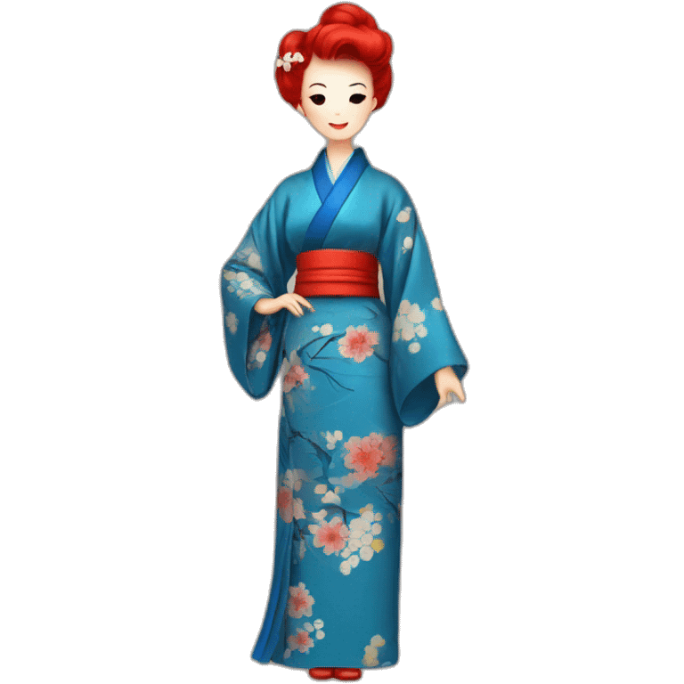 woman Chinese Red and blue hair 50´s kimono emoji