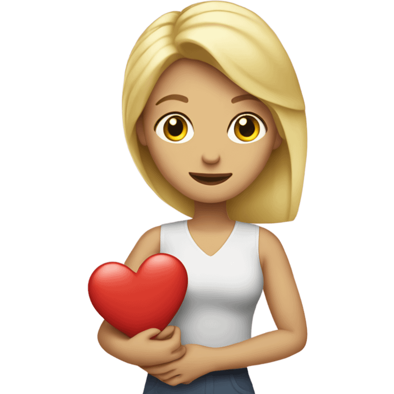 Blonde Mother holds her  big heart in her arm emoji